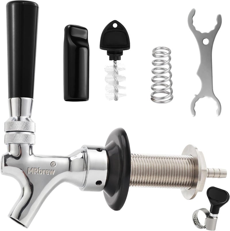 MRbrew Draft Beer Long Shank Faucet Kit, 3'' Beer Shank No Leak 1/4'' Beer Line Nipple Barb Fitting Shank Beer Tap for Kegerator Brewing with Self-Closing Tap, Stainless Steel Core for Home Beer Party - Image 1